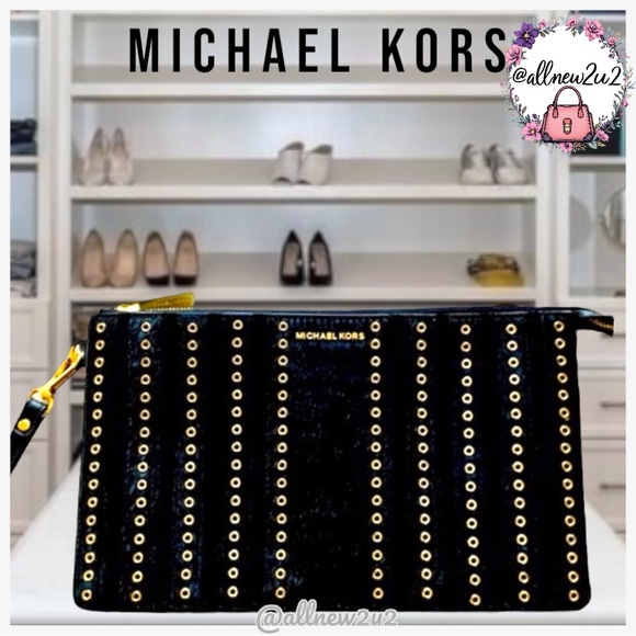 Michael Kors Black Calf Hair Clutch Wristlet - Picture 1 of 14